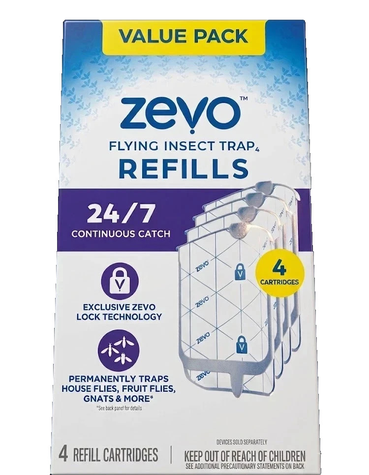 ZEVO Flying Insect Trap Indoor Glue Refill Cartridges Value Pack – 4 Pack