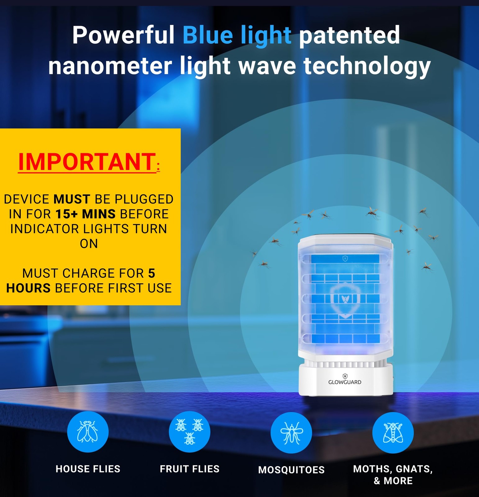 Modern-X Glowguard Cordless Flying Insect Trap Catches Fruit Flies Indoor Gnat