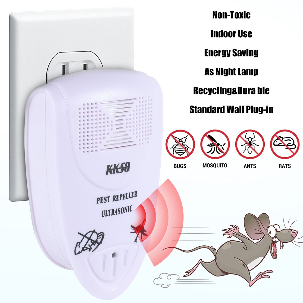 Ultrasonic Anti Rat Mouse Bug Mosquito Flea Pest Cockroach Mice Repeller US Plug
