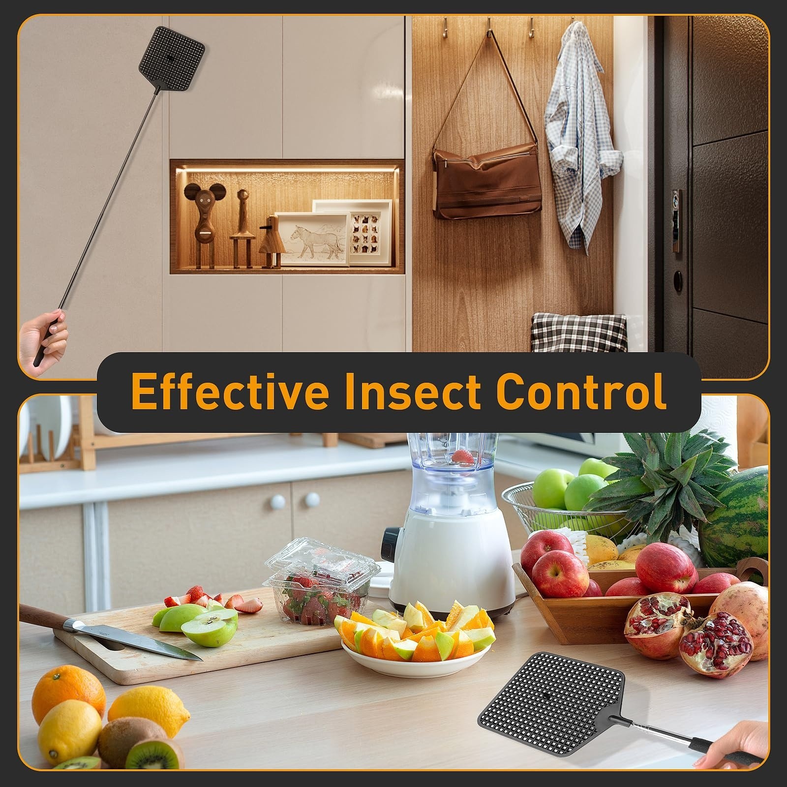 Extendable Fly Swatters 3 Packs, Stainless Steel Long Handle Manual Pest Control