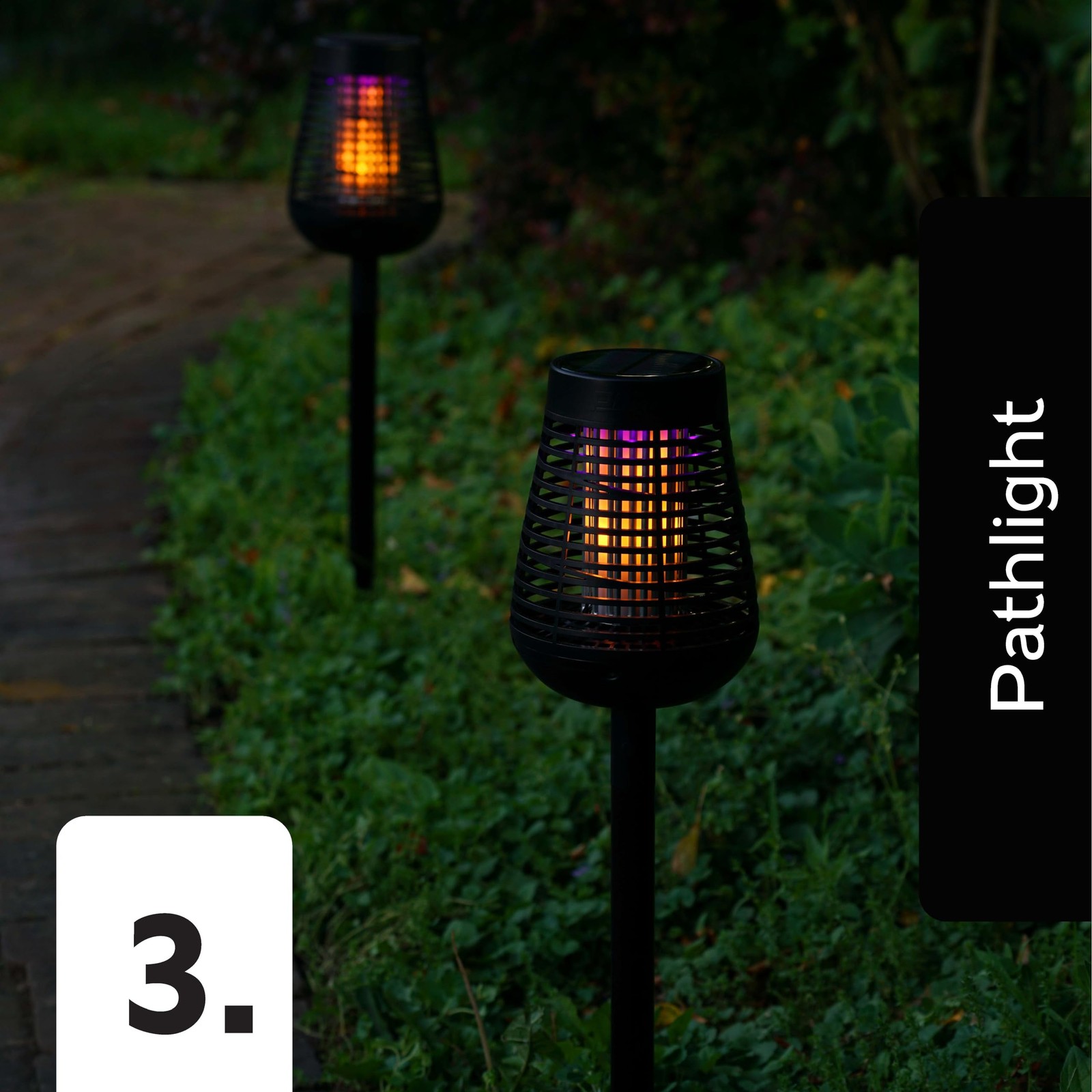 PIC Solar Bug Zapper Twin Pack 600V Insect Trap LED Flame Outdoor Weatherproof