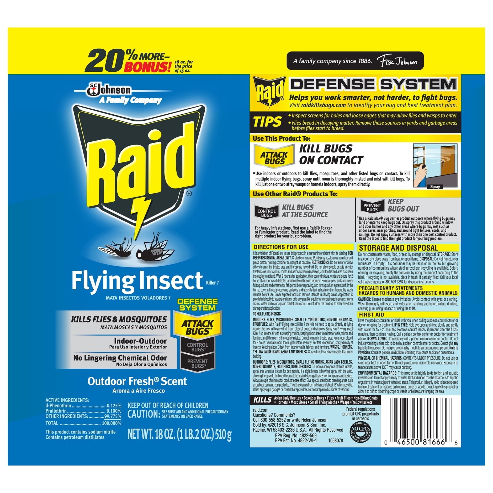 Raid Flying Insect Killer 18 oz Spray Bug Mosquito Fly Gnat Fruit Fly Indoor