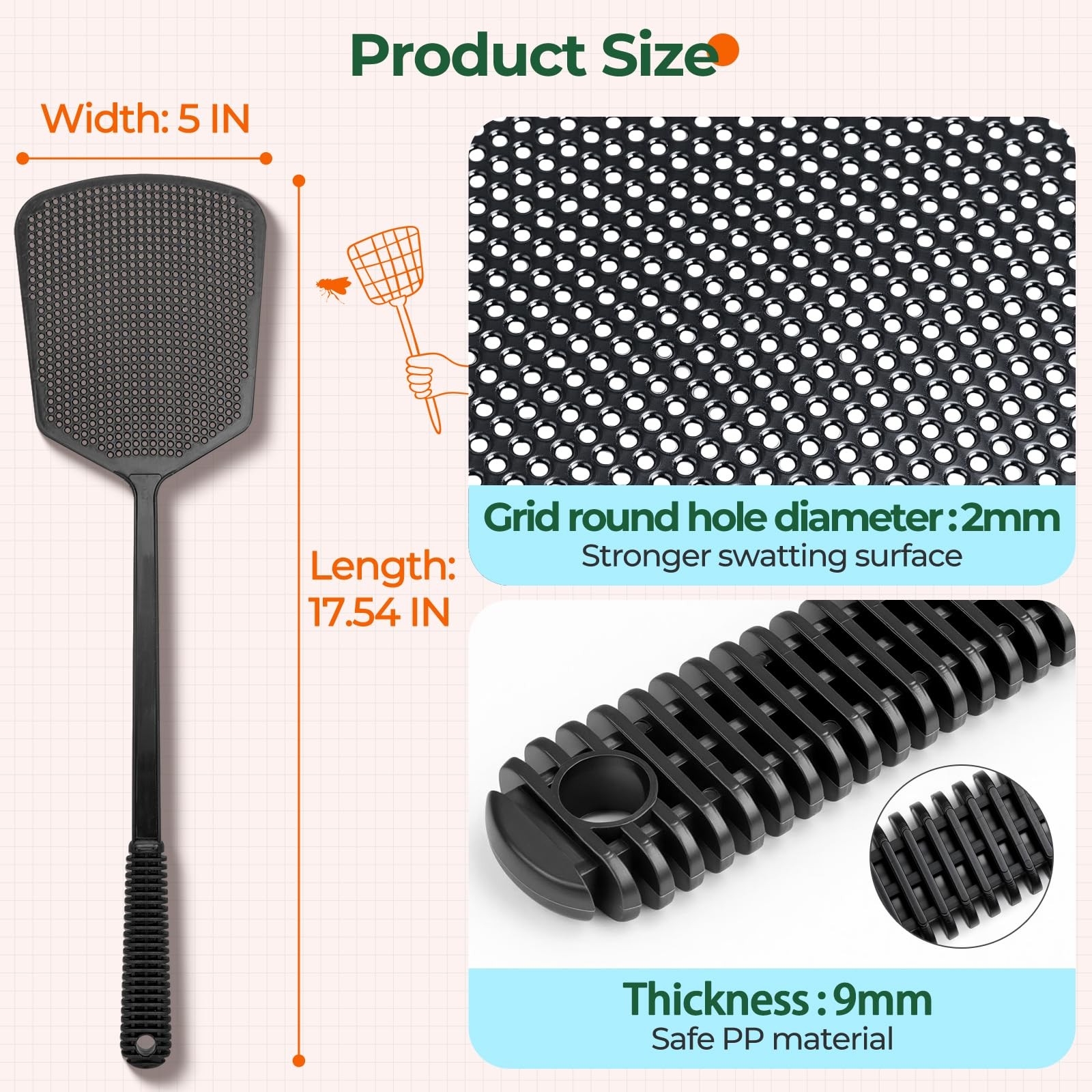 Heavy-Duty Fly Swatter, Indoor & Outdoor, Long Handle, Large Swatting Surface