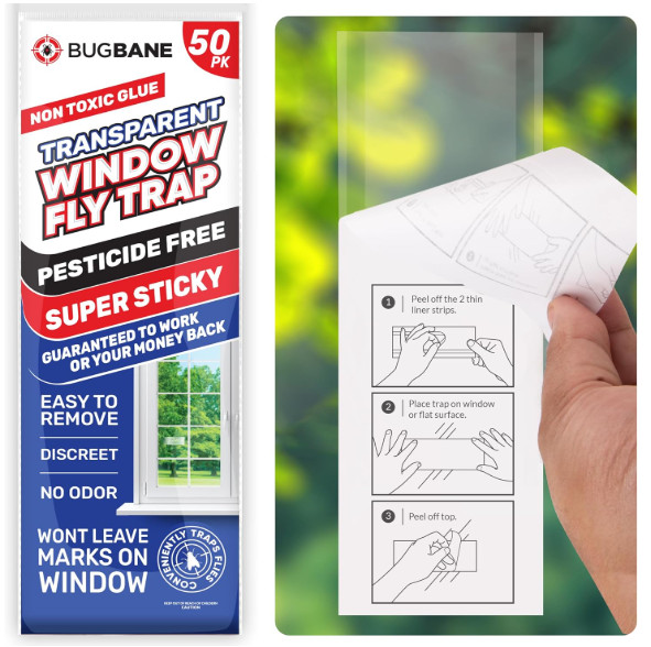 50 Pack Window Fly Traps Sticky Clear Non-Toxic Indoor Fruit Gnat Housefly Trap