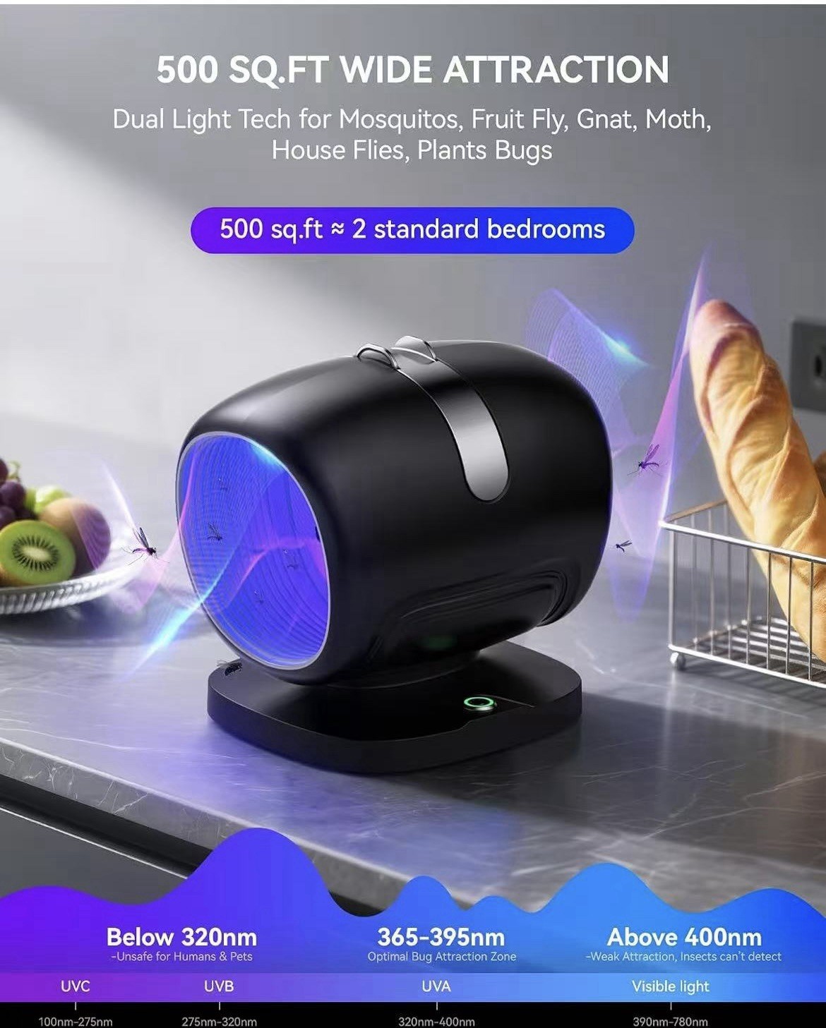Indoor Fruit Fly Trap Bug Light Sticky Glue Gnat Mosquito Catcher