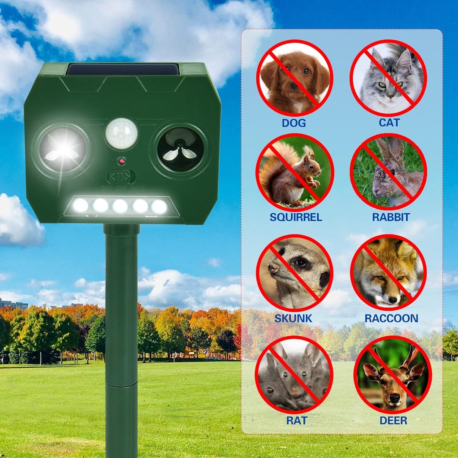 4/6/8Pack Solar Ultrasonic Animal Repellent Dog Skunk Deer Raccoon For Garden