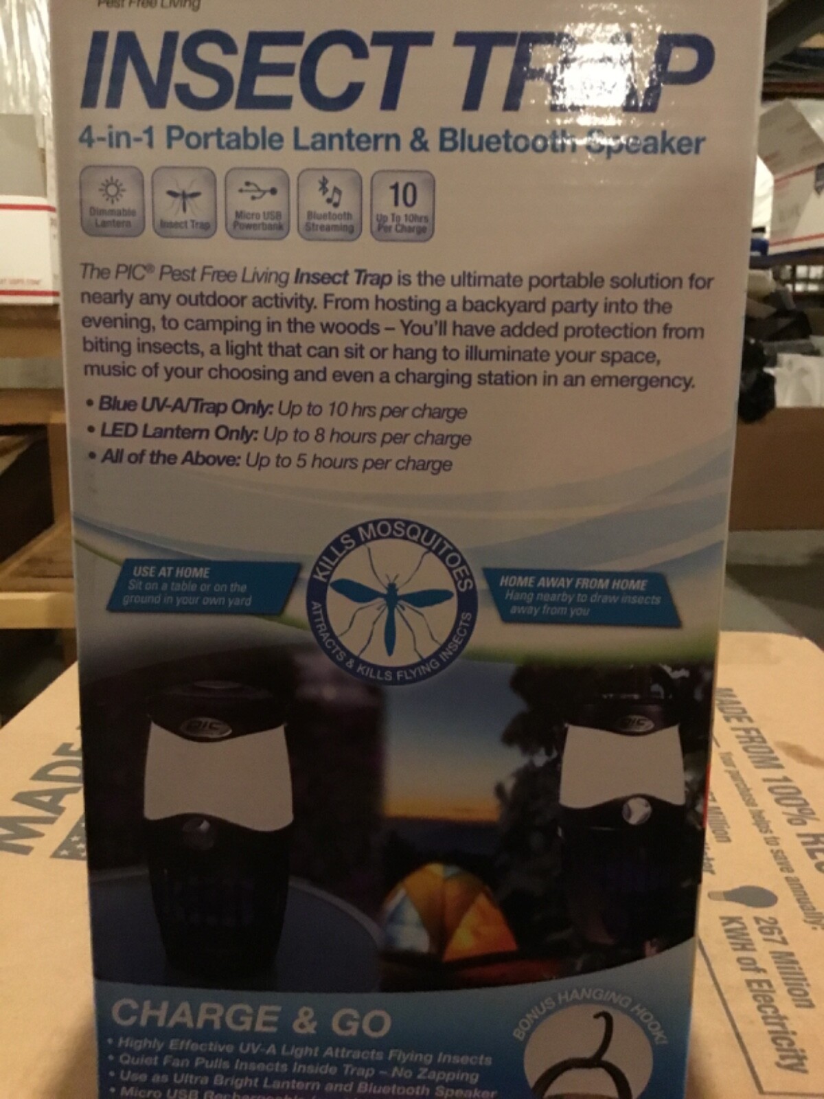 PIC#106691 INSECT TRAP 4 in 1 PORTABLE LANTERN& BLUE TOOTH SPEAKER NEW IN BOX