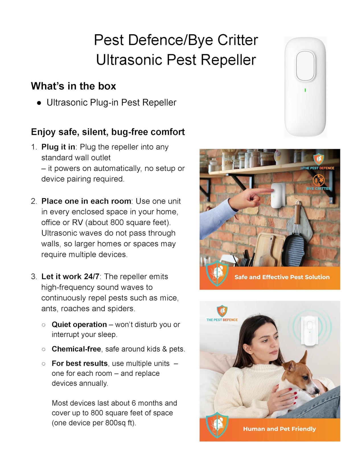 Pest Defence Ultrasonic Pest Repeller, Bye Critter Ultrasonic Pest Repeller Plug