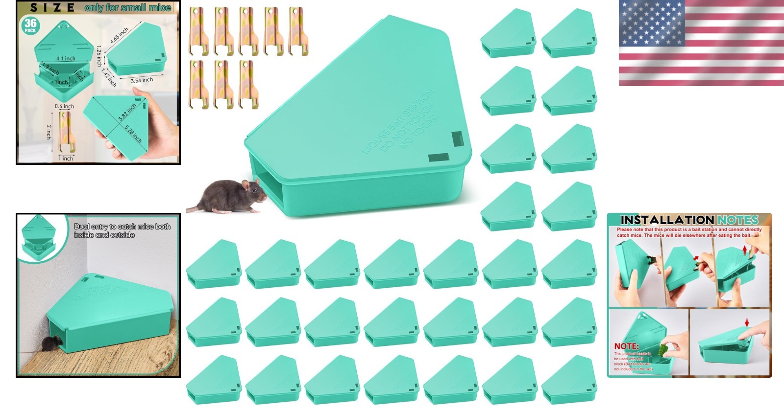 Set of 36 Lockable Mouse Stations – Modern Blue, Enclosed Design, Key Included