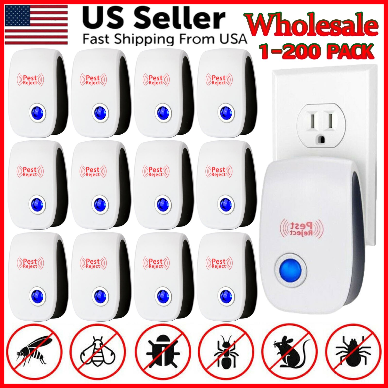 LOT Electronic Ultrasonic Pest Repeller Home Control Repellent Mice Rat Reject