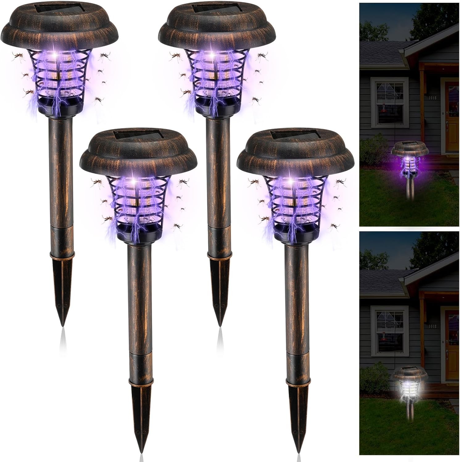 4 Pcs Solar Bug Zapper Outdoor Waterproof Mosquito Killer For Lamp Garden Patio