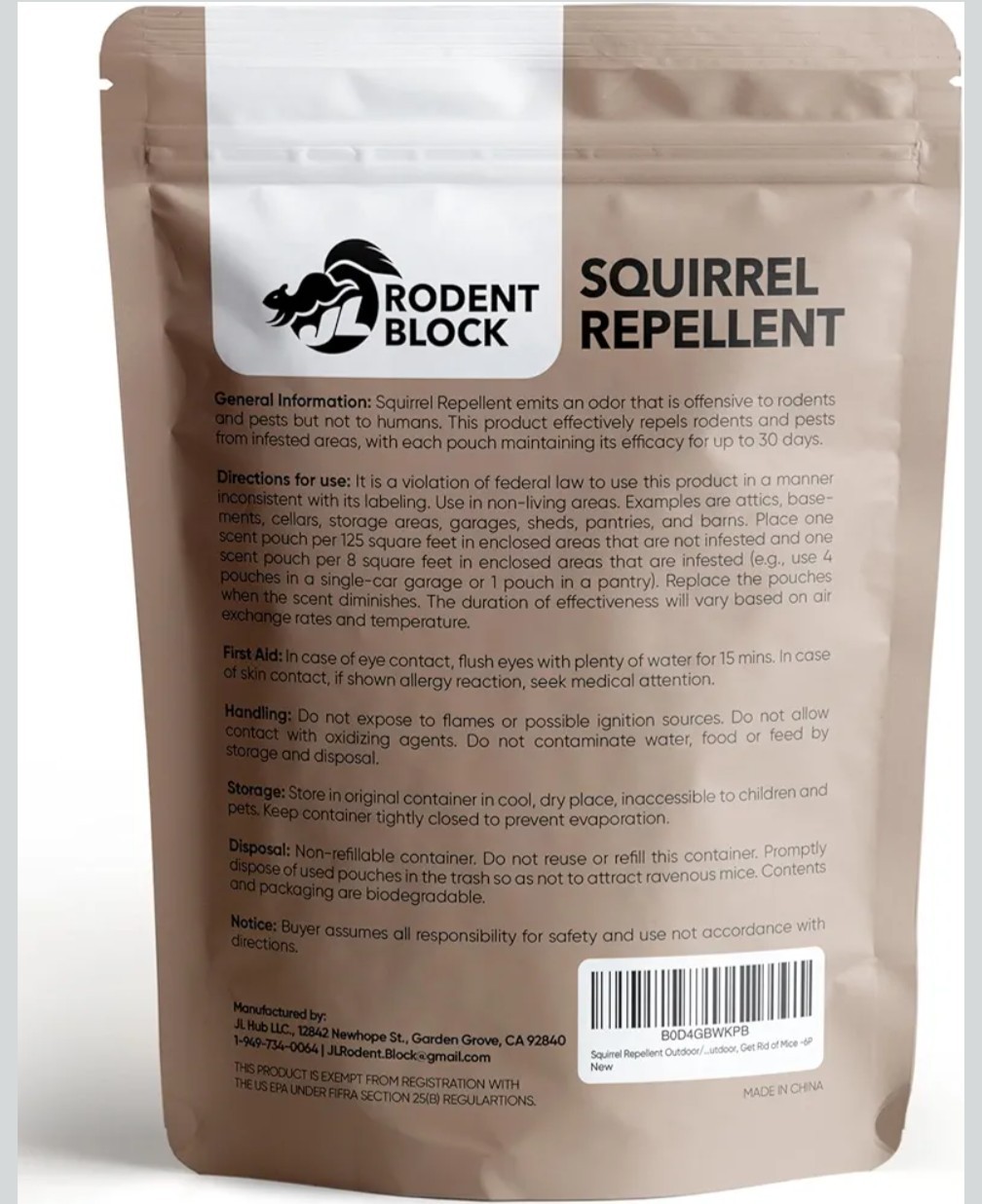 JL Rodent Block Pest Deterrent Pouch 6-Pack – All Natural Peppermint Oil