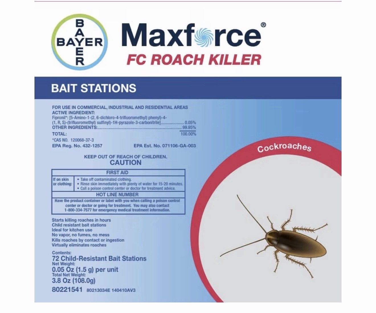 Bayer Maxforce FC Roach Killer Bait Stations 72 Pack Child Safe Indoor Outdoor