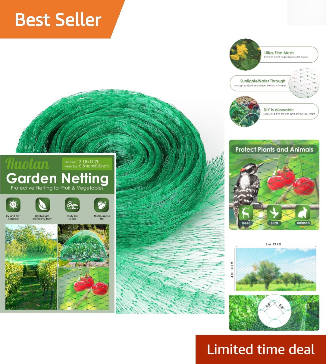 UV Resistant Green Polypropylene Garden Netting – 13×20 Ft for Plant Protection