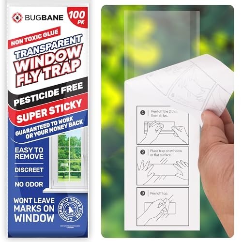 100 Window Fly Traps Sticky Non-Toxic Clear Fly Paper Indoor for Home. No Mess F
