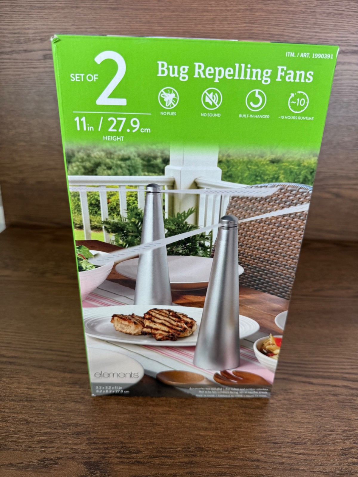Elements Set of 2 Rechargeable Bug Repelling Fans Silver Portable Outdoor Camp