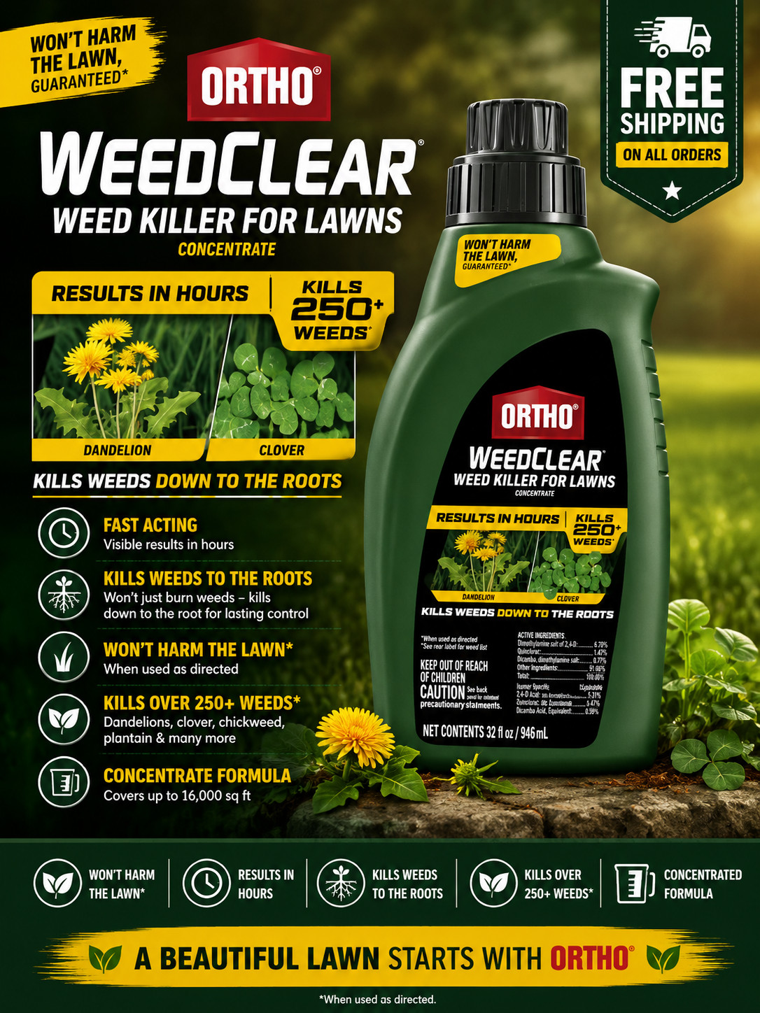 Ortho WeedClear Weed Killer for Lawns Concentrate 32 fl oz Dandelion Control