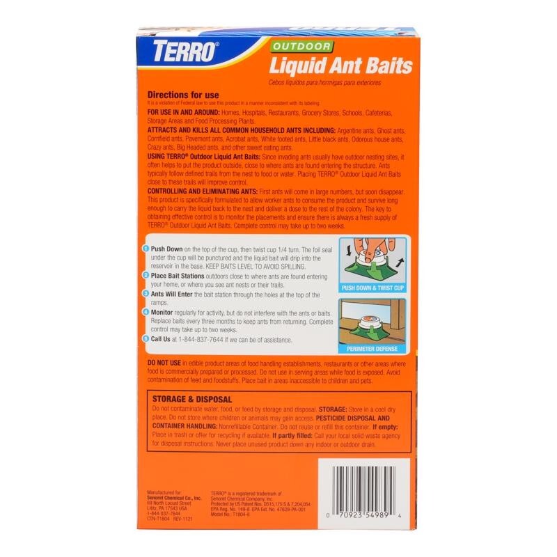 Terro Outdoor Liquid Ant Baits 4 Pre-Filled 4 oz Ready-To-Use Bait Stations