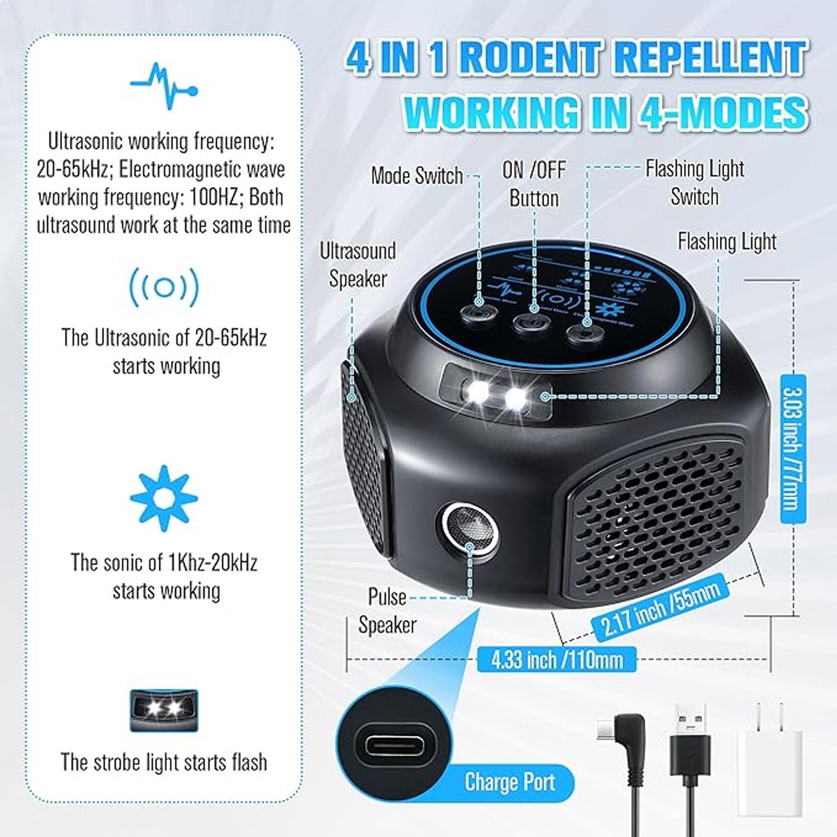 1-2 Pcs Ultrasonic Pest Repeller Indoor Repellent For Roach Rodent Mouse Mice