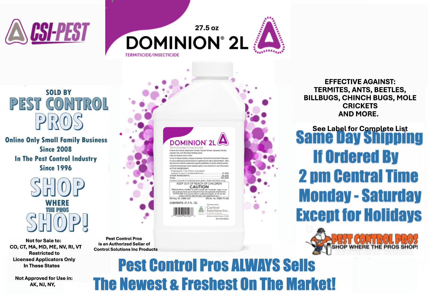 DOMINION 2L Termitcide Insecticide Insect Termite Pest Control Non Repellent