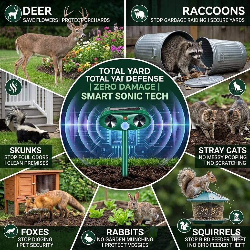 2026 Upgraded Sonic Fortress Pro Deer Repellent Devices,Waterproof Solar Ultraso