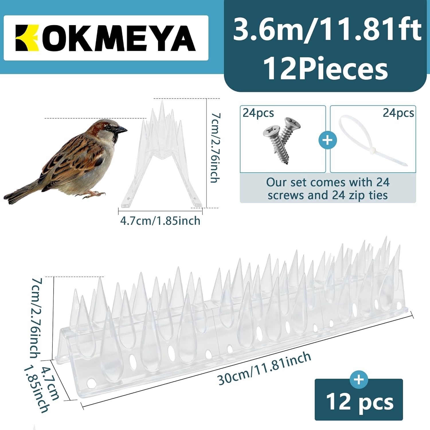Bird Spikes, Clear, 12 Pack, New Roof Overhang Spikes, Pigeon Spikes for Fenc…