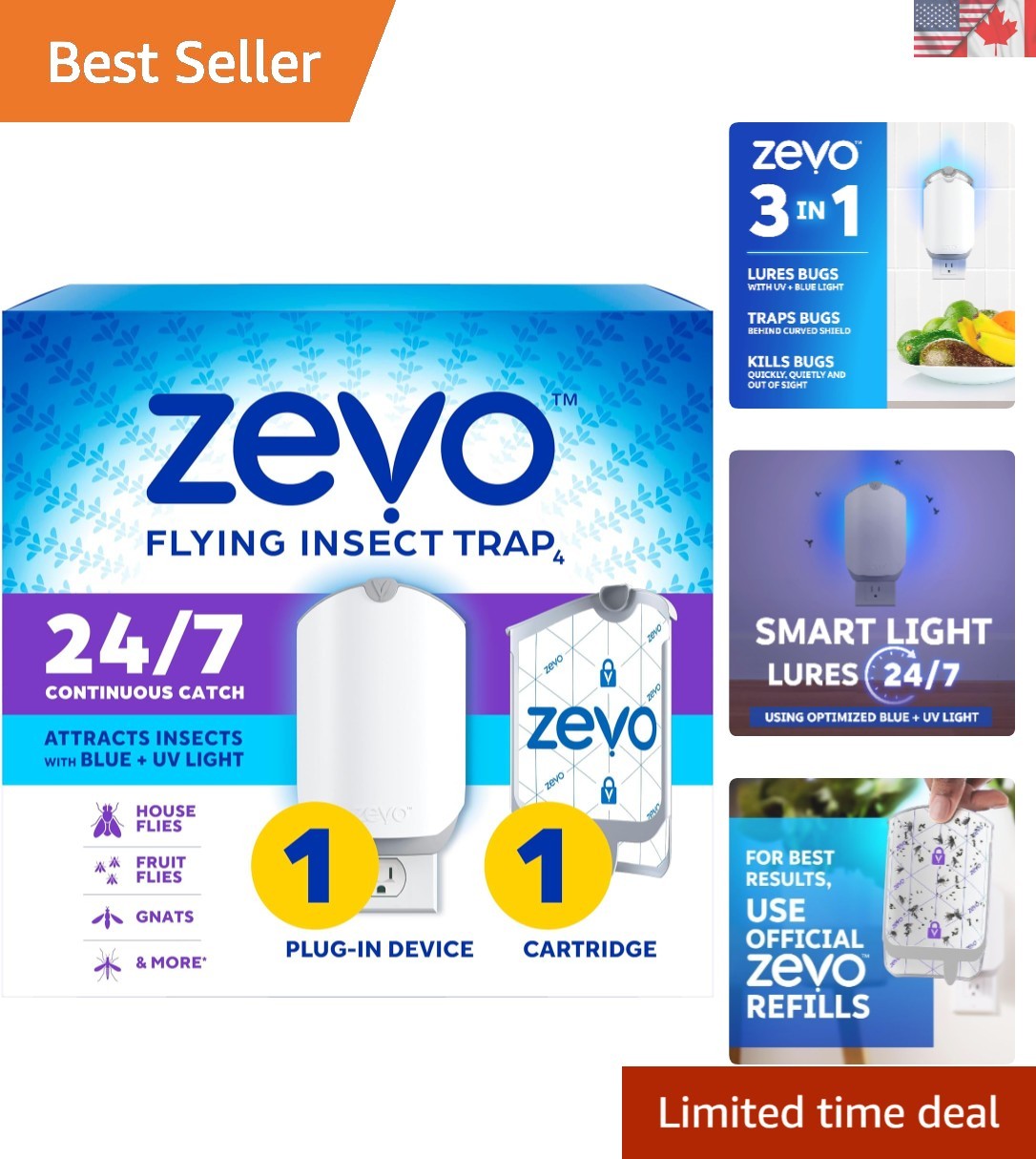 24/7 Flying Insect Trap & Cartridge – Plug-in UV Bug Catcher for Every Room