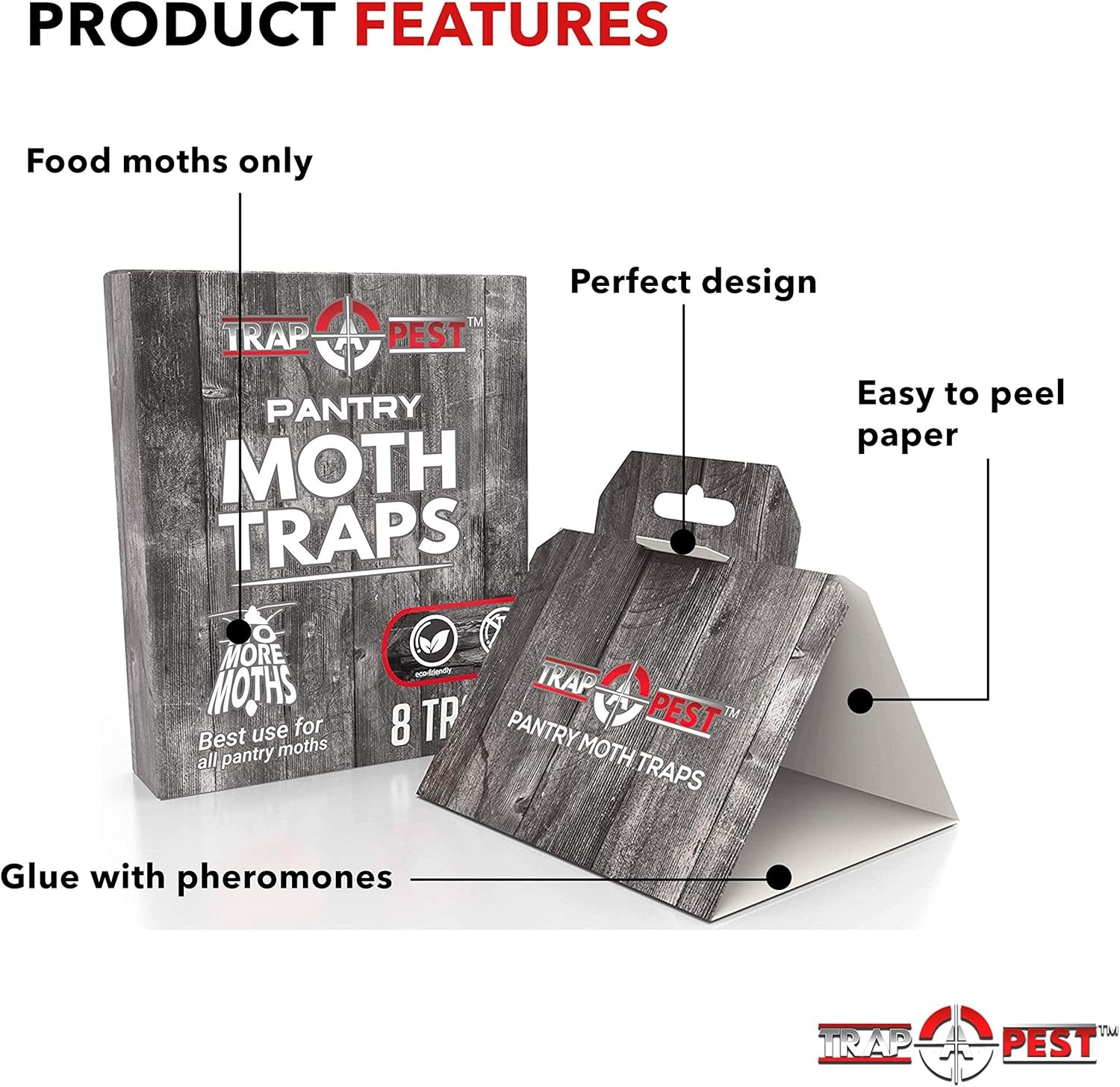 8-Pack Pantry Moth Traps — Pheromone Glue Traps, Antibacterial, Safe