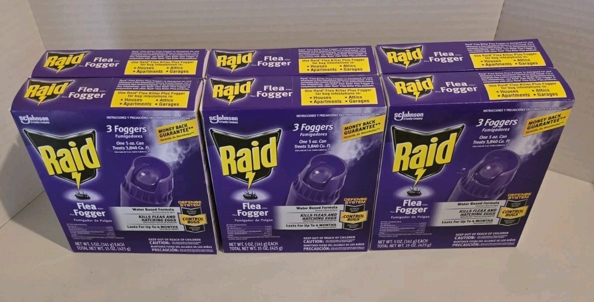 6x Lot Raid Flea Killer Plus Fogger, 5 oz, 3 Cans NEW in Box Factory Sealed