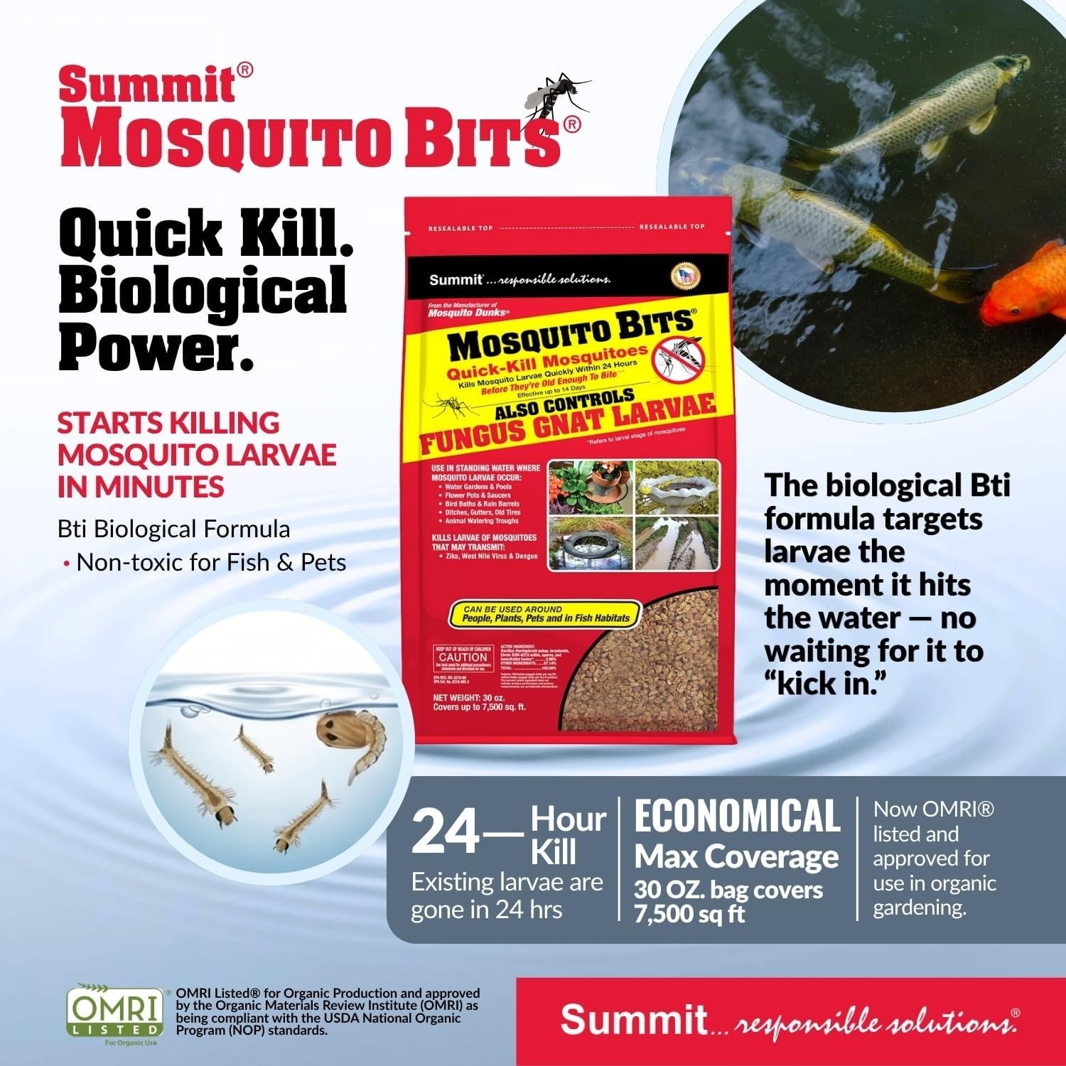 Summit Mosquito Bits 30 oz Mosquito Larvicide Bti Granules Kills Larvae