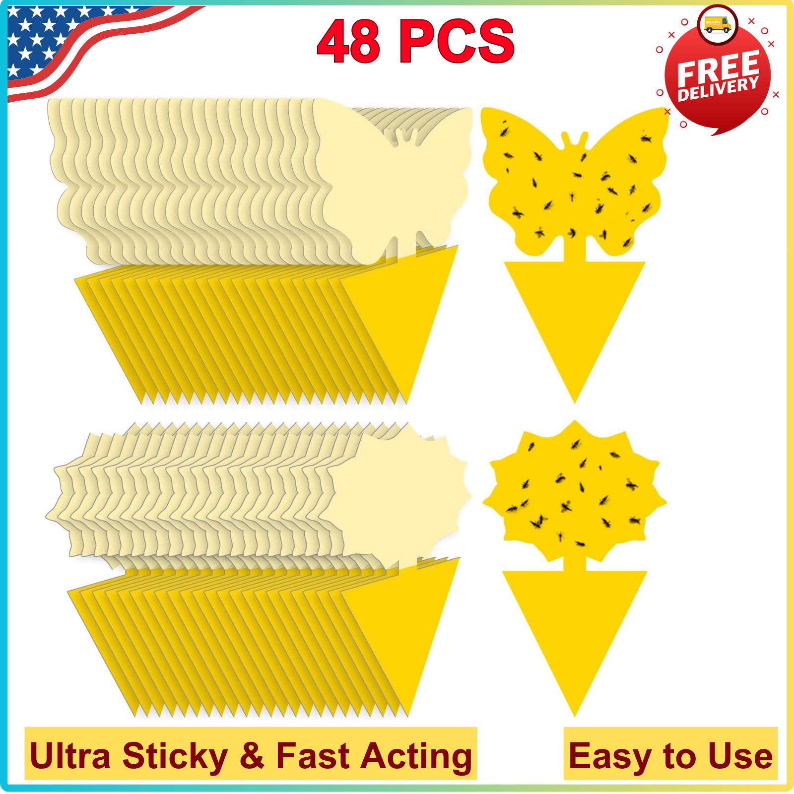 Fruit Fly Traps Indoor Fungus Gnat Trap 48 Pieces for Plants Yellow Houseplants