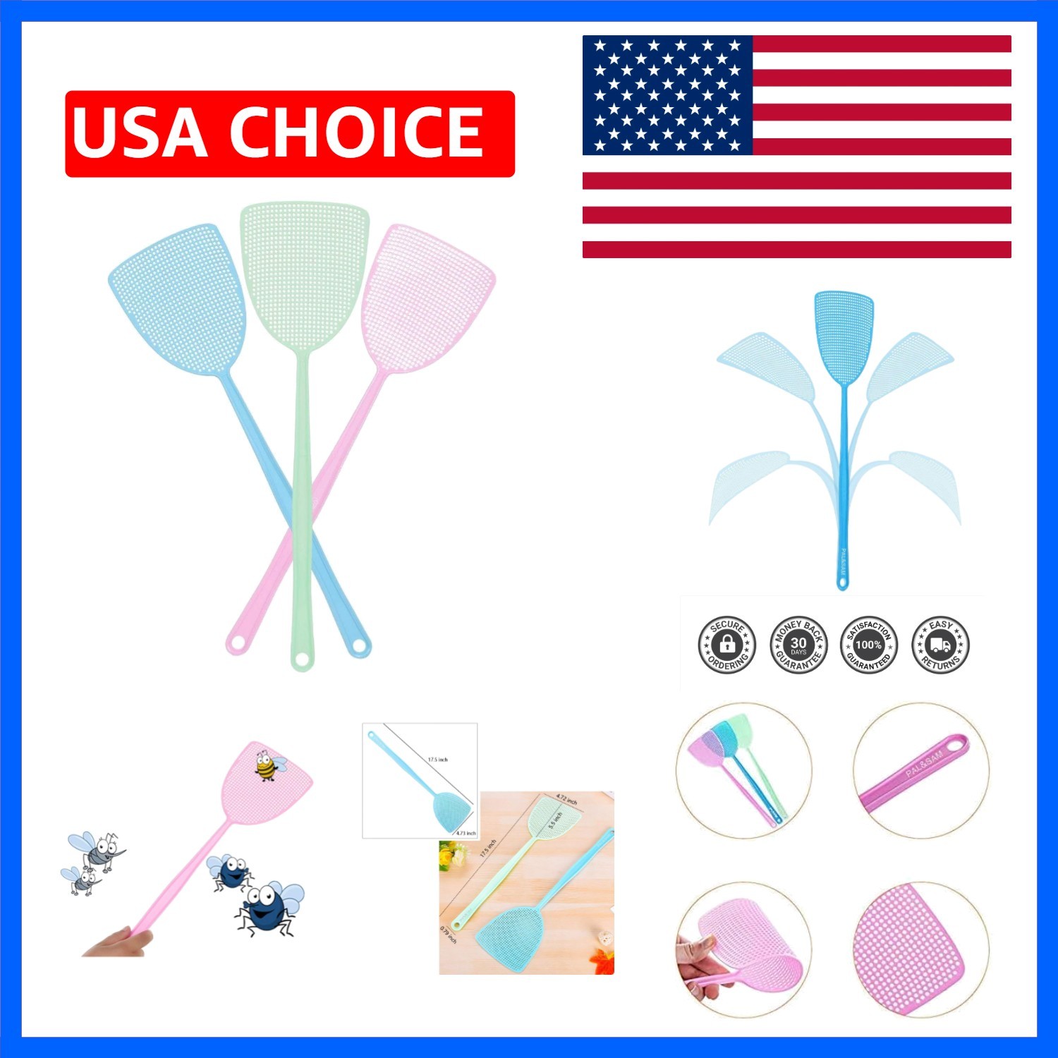 Fly Swatter, Strong Flexible Manual Swat Set Pest Control, Assorted Colors 3 …