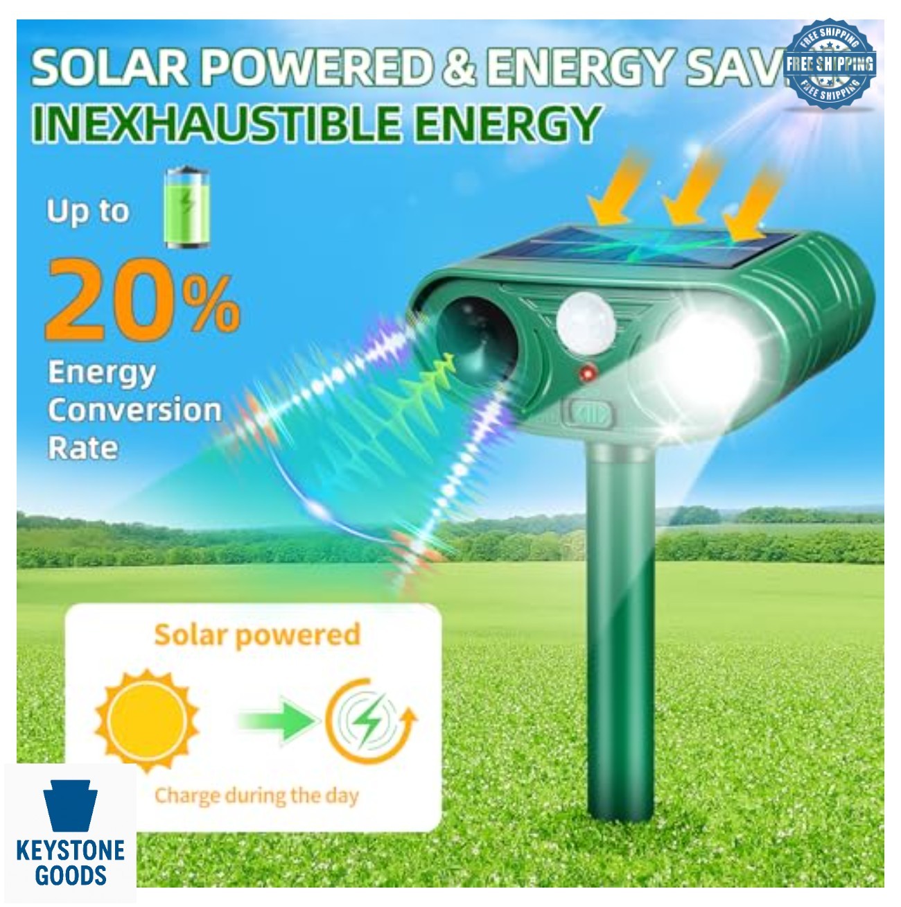 Solar Ultrasonic Animal Repeller 2 Pack Motion Sensor Waterproof LED Strobe Deer
