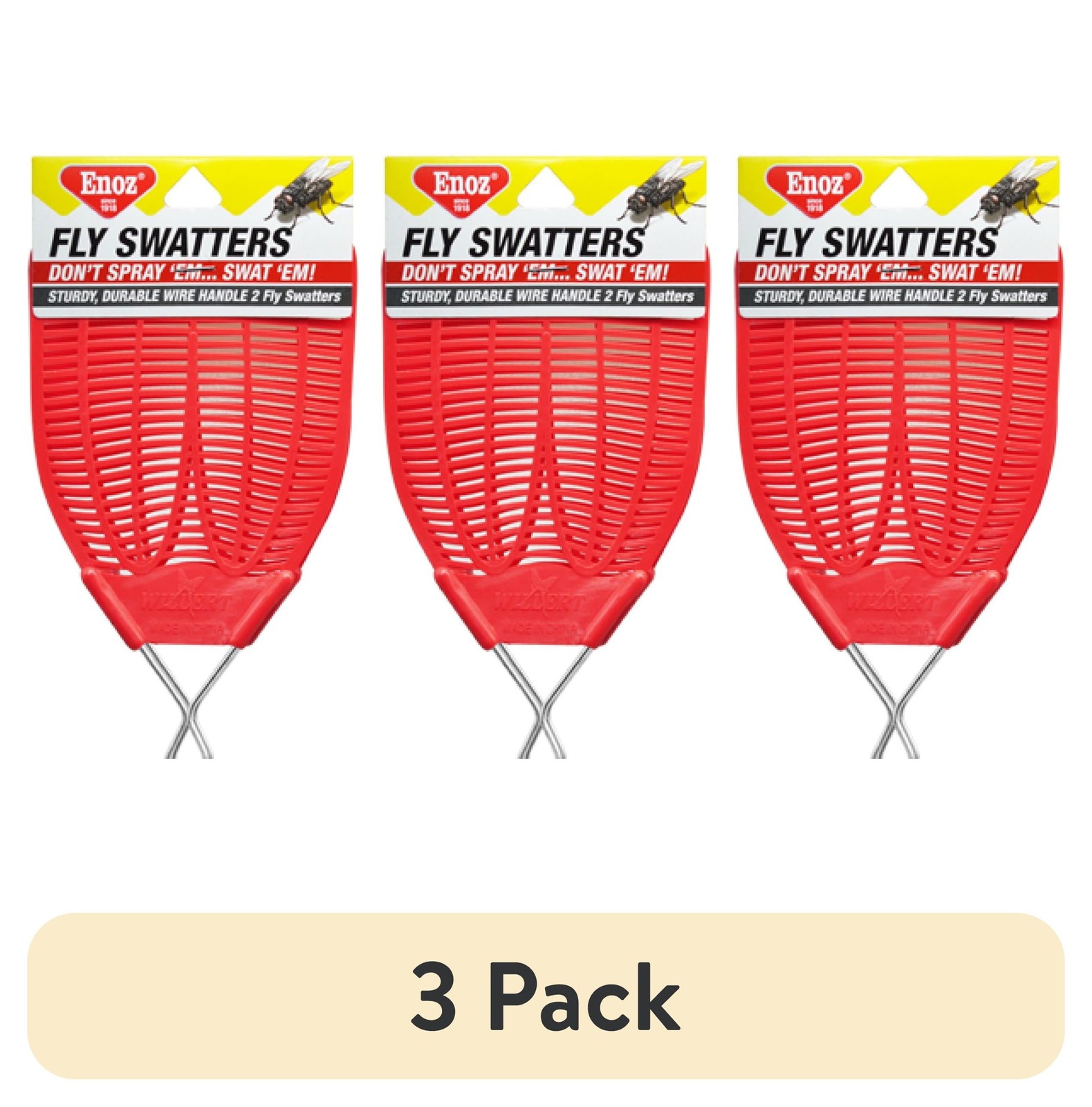(3 pack) Enoz Fly Swatter, Wire Handled Plastic Fly Swatter, Assorted Colors