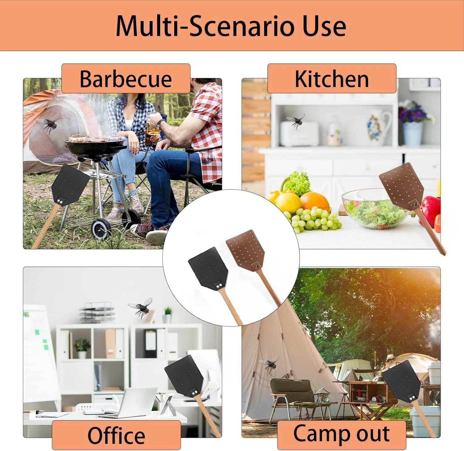 2 Pack Sturdy Leather Fly Swatter for Indoors – (19.7”)Long Handle Heavy Duty Wo
