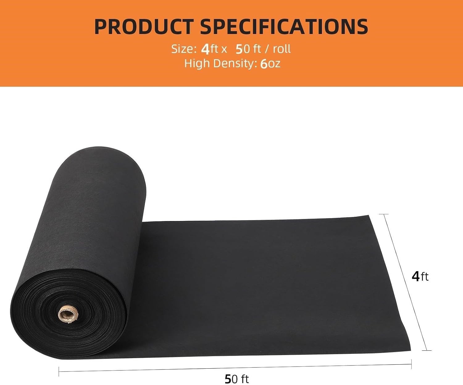 4×50 ft 6oz Geotextile Fabric Polypropylene 350N Strength 440N Load Driveway