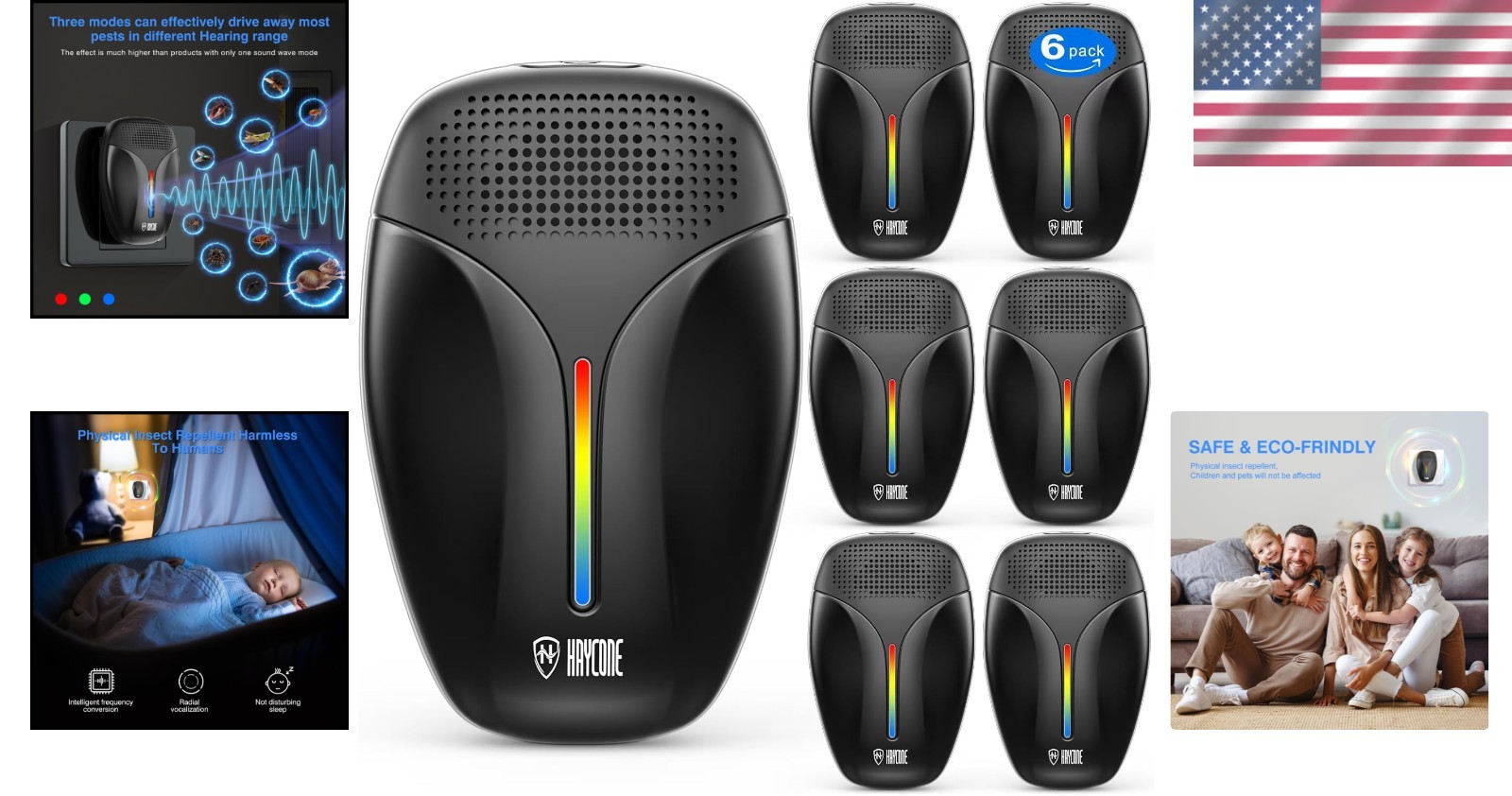 Indoor Ultrasonic Pest Repeller 6-Pack – 20KHZ-60KHZ Multi-Frequency Power