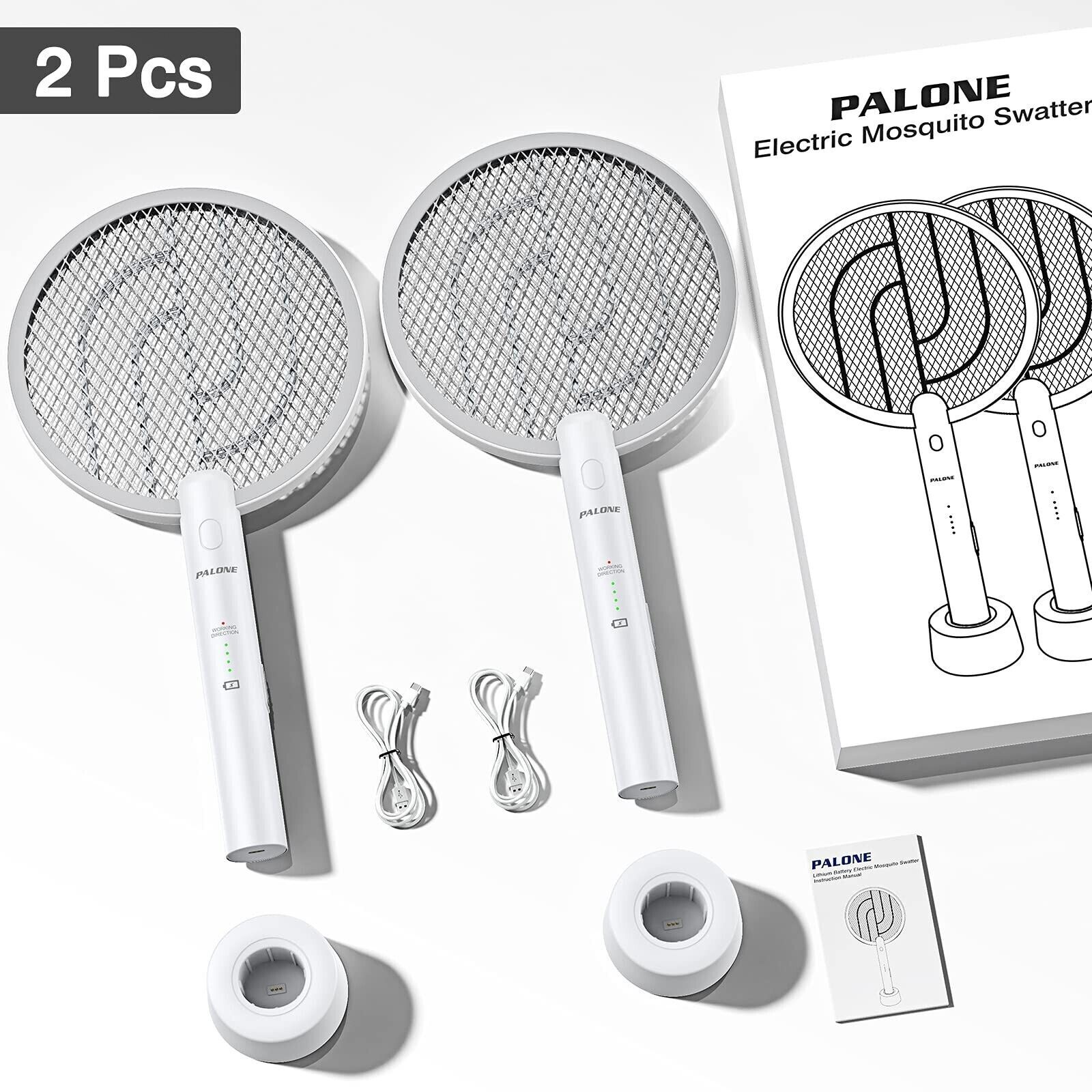 🦟 PALONE 2PCS Electric Fly Swatter 3000V Bug Zapper Racket 2 in 1 Fly Swatter