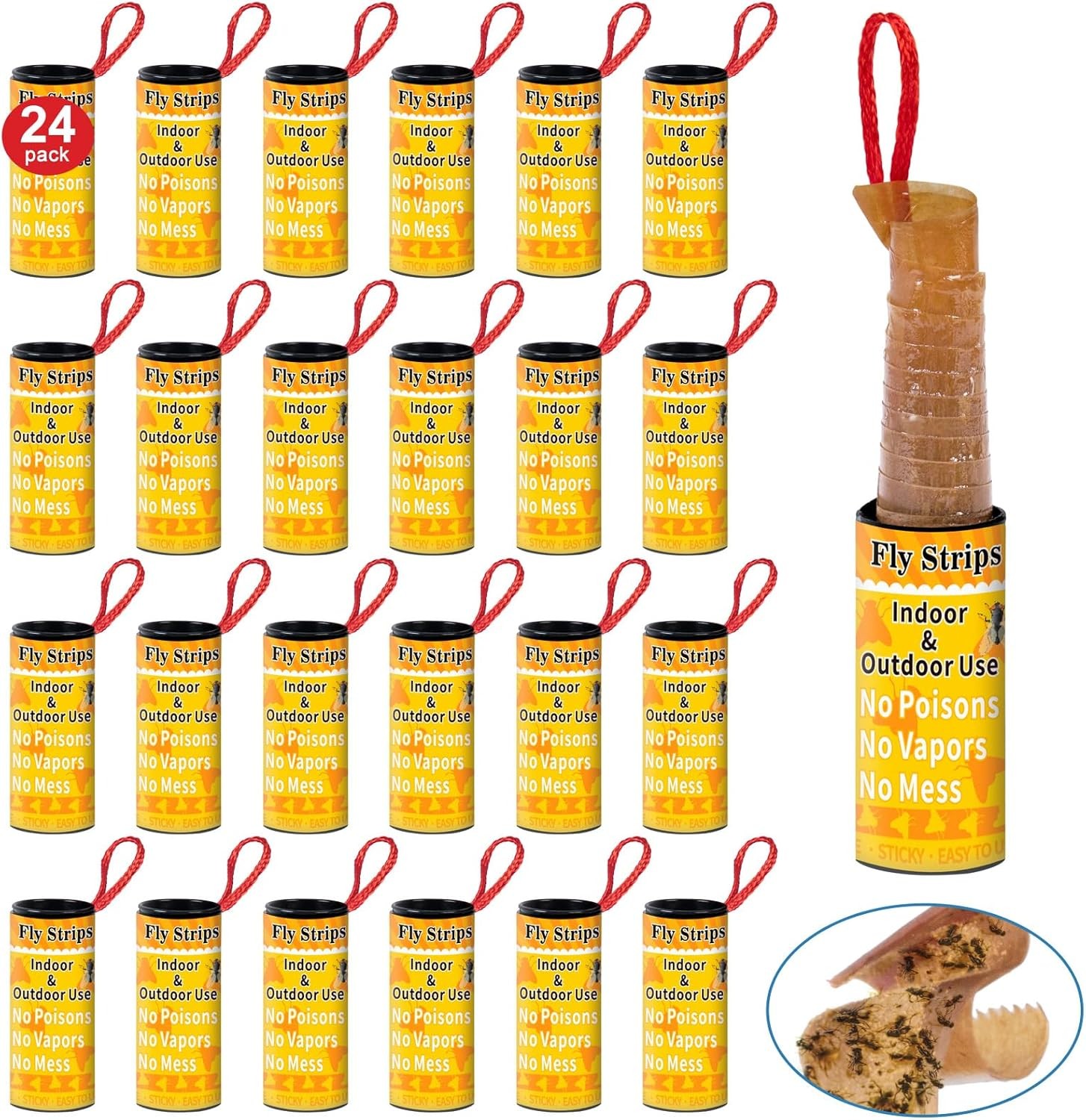 60 Pack Sticky Fly Strips Hanging Ribbon Paper Traps Indoor Outdoor Gnat Catcher