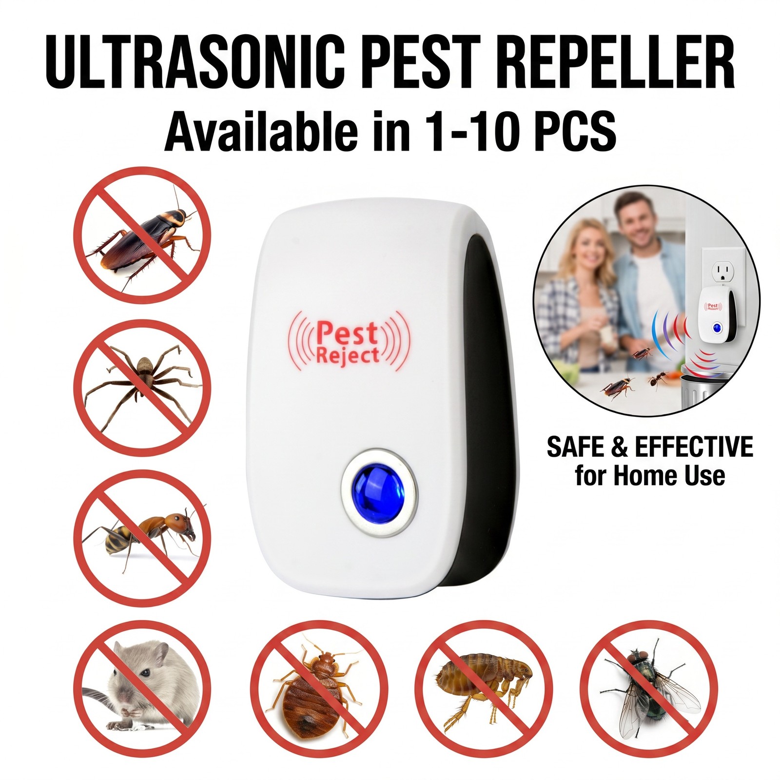 Ultrasonic Pest Repeller Insect Repellent for Mosquito Mice Roaches US Plug