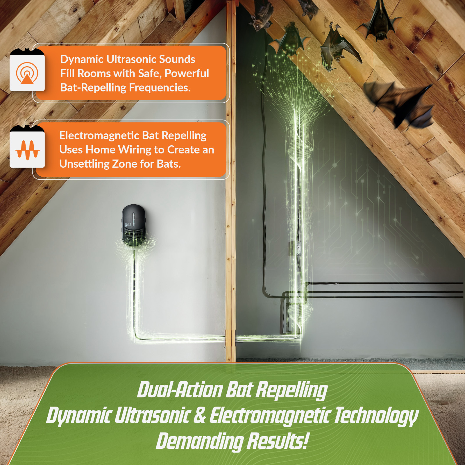 Bat Expulsion Unit – Dynamic Ultrasonic Bat Repellent (Midnight Black)
