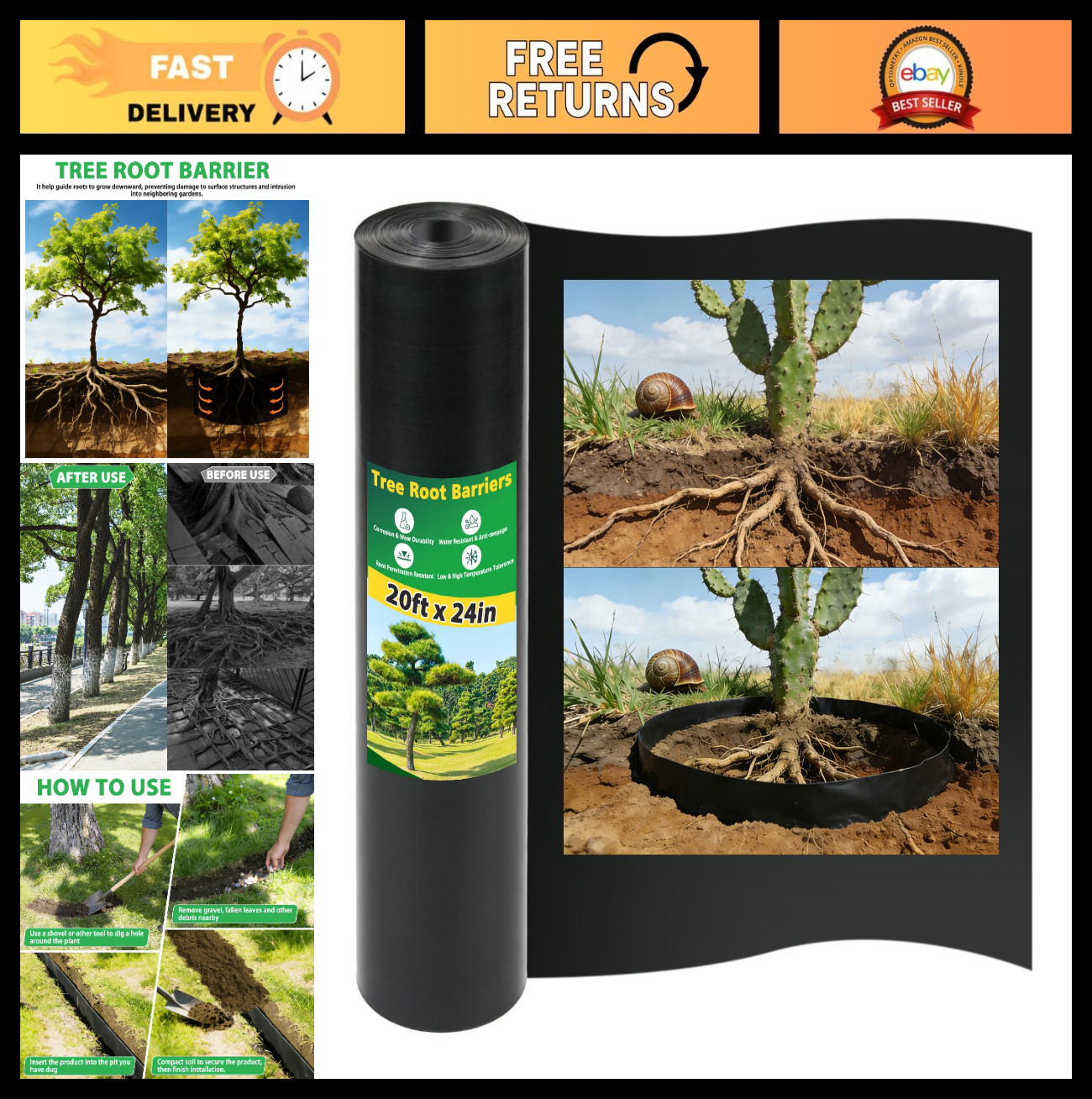20ft Heavy-Duty Tree Root Barrier – 24in x 60mil Weed Blocker for Landscape Edgi