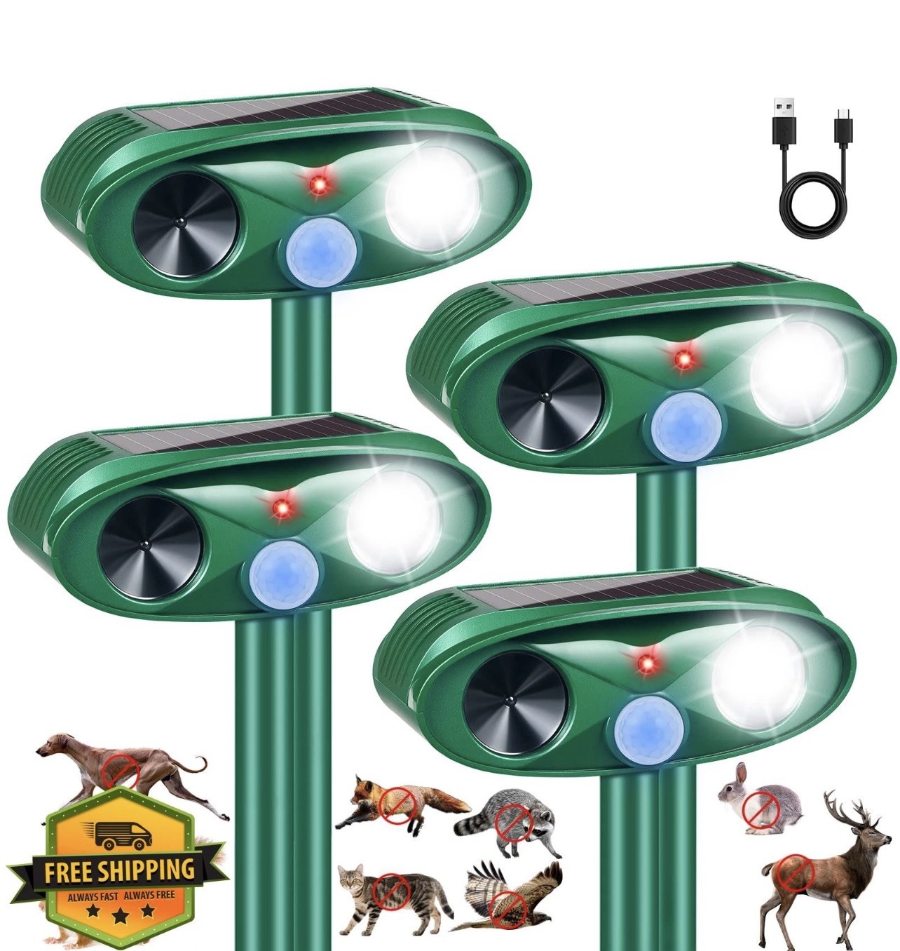 2026 Sonic Fortress Pro Deer Repellent Solar Ultrasonic Animal Deterrent 4 Pack