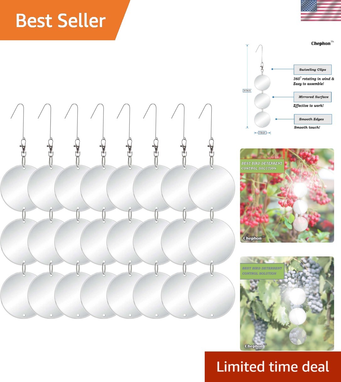 Ultimate 24 Pack Bird Deterrent Discs – Upgraded Reflective Design for Gardens