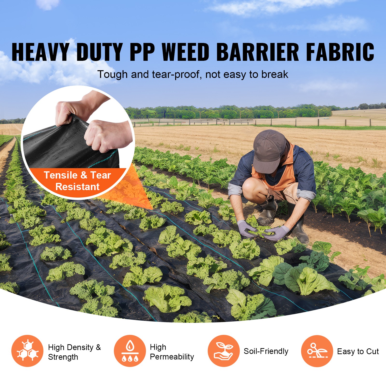 VEVOR 6.5’x330′ Weed Barrier Landscape Fabric Ground Cover 3.2z PP Chemical-free