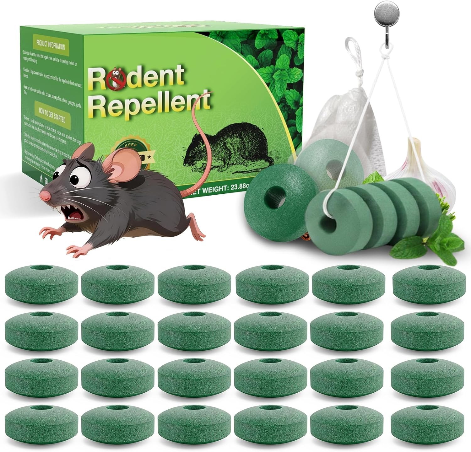 24 Pcs Rodents Repellent with Peppermint Oil – Mouse, Rat & Squirrel Repellent