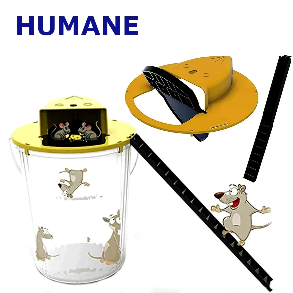 HUMANE Mouse-Rat-Rodent Trap “Flip & Slide” 5 Gallon Bucket Lid Multi Catcher