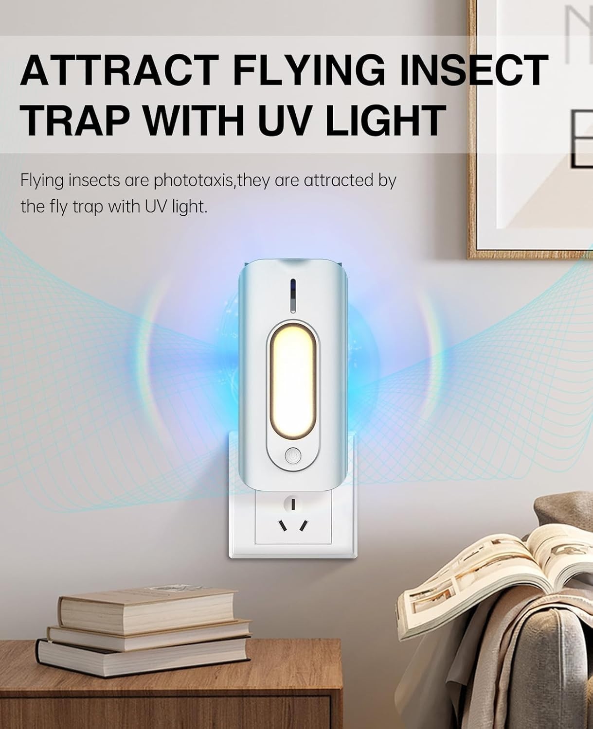 Indoor Fly Trap Plug-in Insect Killer w/ Night Light – Fruit Fly Gnat Mosquito M