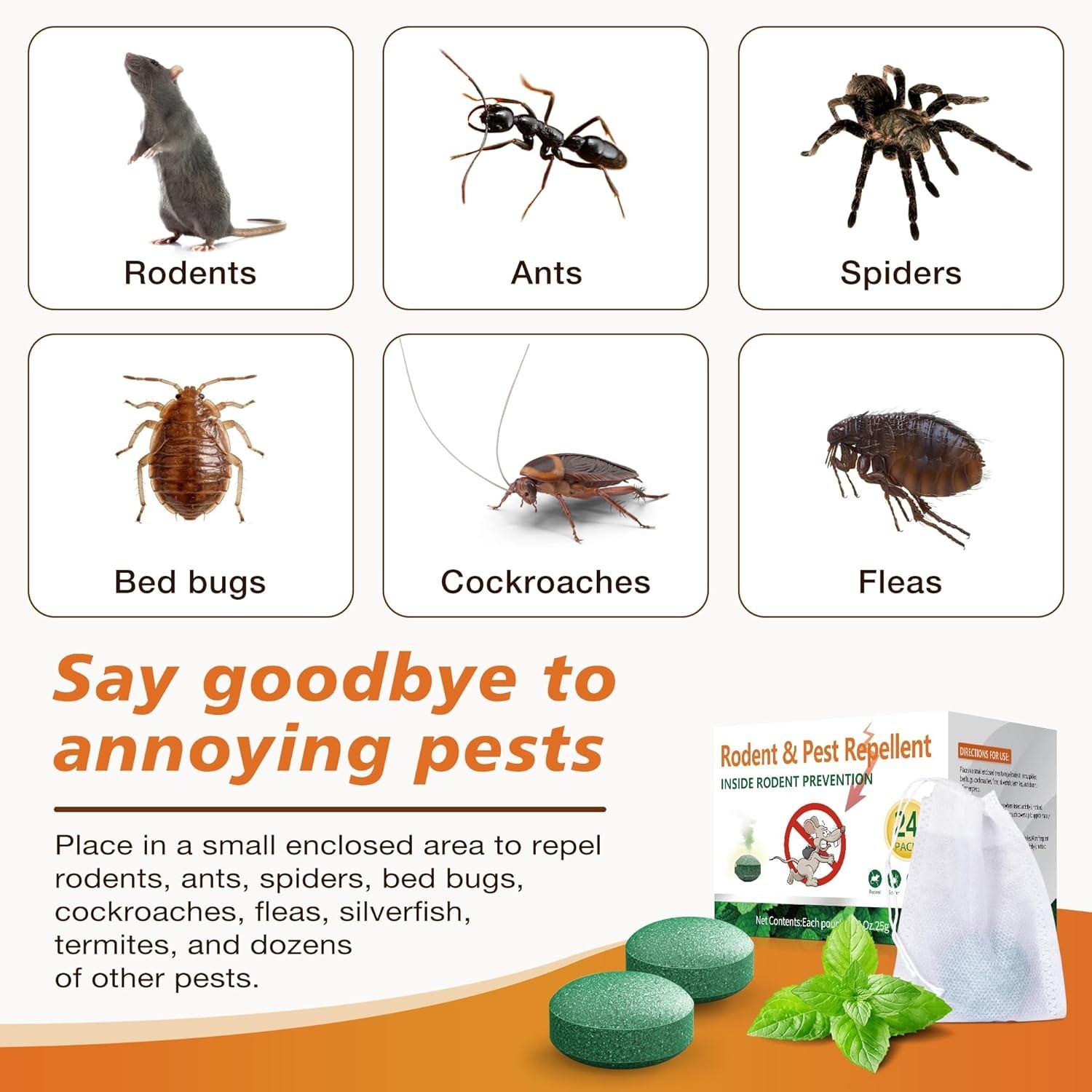 Natural Rodent Repellent Peppermint Sachets 24 Pack Mouse Mice Pest – US