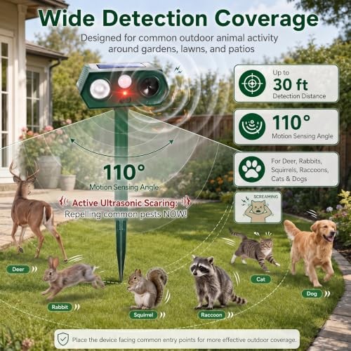 2026 Upgraded Solar Ultrasonic Animal Repeller Outdoor,Deer Repellent Green